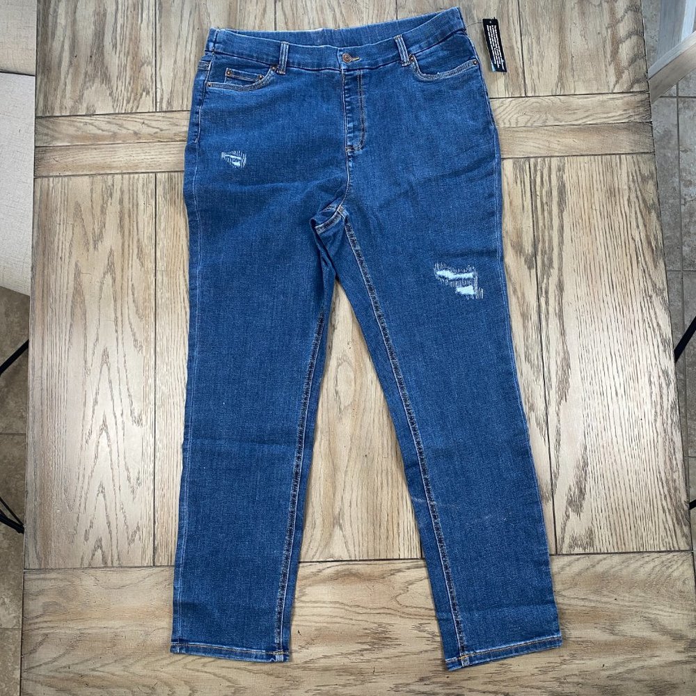 Denim &amp; Co. Coolmax All Seasons Slim Straight Jeans Medium Wash Plus 18